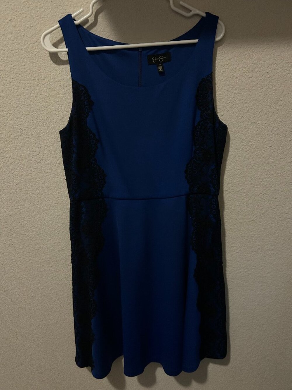 Jessica Simpson Royal Blue & Black Lace Side Panel Dress – Size 14